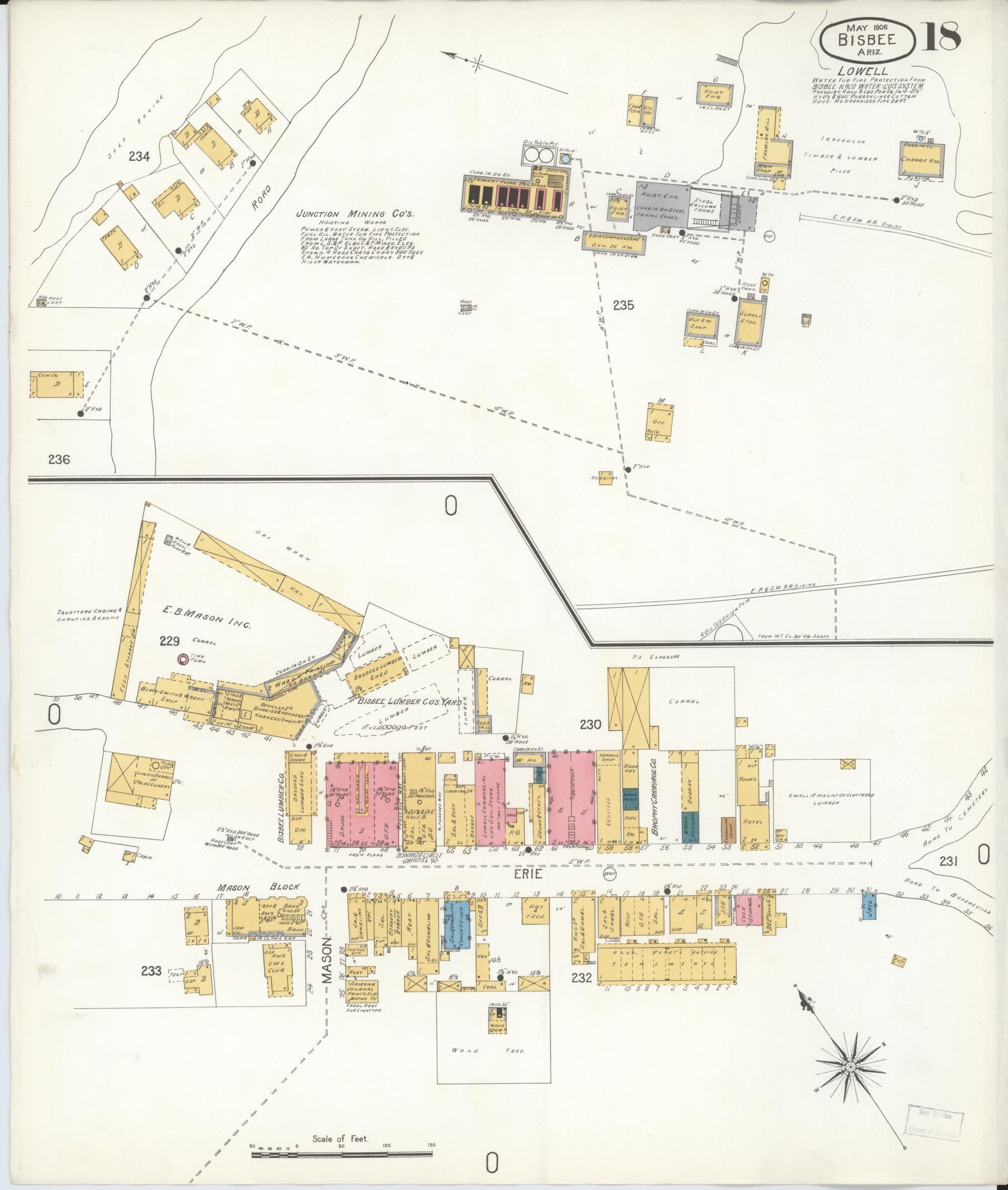 Sanborn Fire Insurance Map from Bisbee, Cochise County, Arizona (1906), Sheet #0018 - Complete Map Set gallery image, historic Sanborn map, vintage wall art, Arizona Arizona