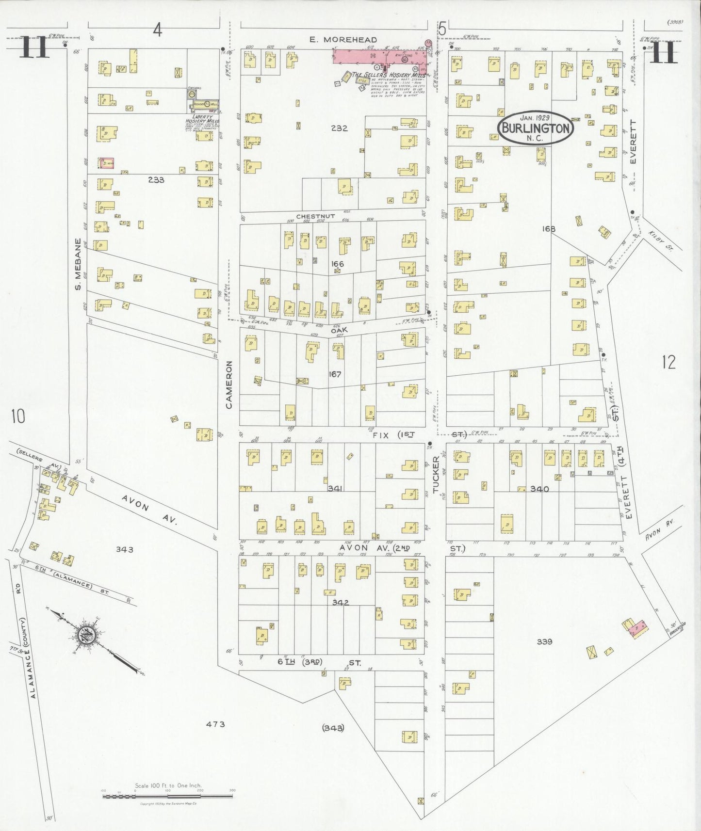 Sanborn Fire Insurance Map from Burlington, Alamance County, North Carolina (1929), Sheet #0011 - Complete Map Set gallery image, historic Sanborn map, vintage wall art, North Carolina North Carolina
