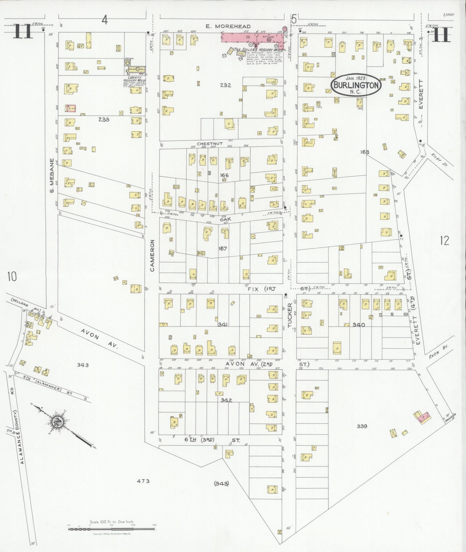 Sanborn Fire Insurance Map from Burlington, Alamance County, North Carolina (1929), Sheet #0011 - Complete Map Set gallery image, historic Sanborn map, vintage wall art, North Carolina North Carolina
