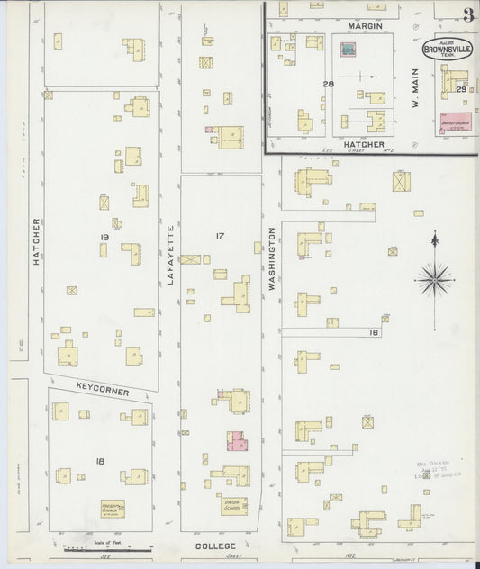 Sanborn Fire Insurance Map from Brownsville, Haywood County, Tennessee (1891), Sheet #0003 - Historic Sanborn Fire Insurance Map Print, vintage old map wall art, antique decor, genealogy gift, Tennessee Tennessee map