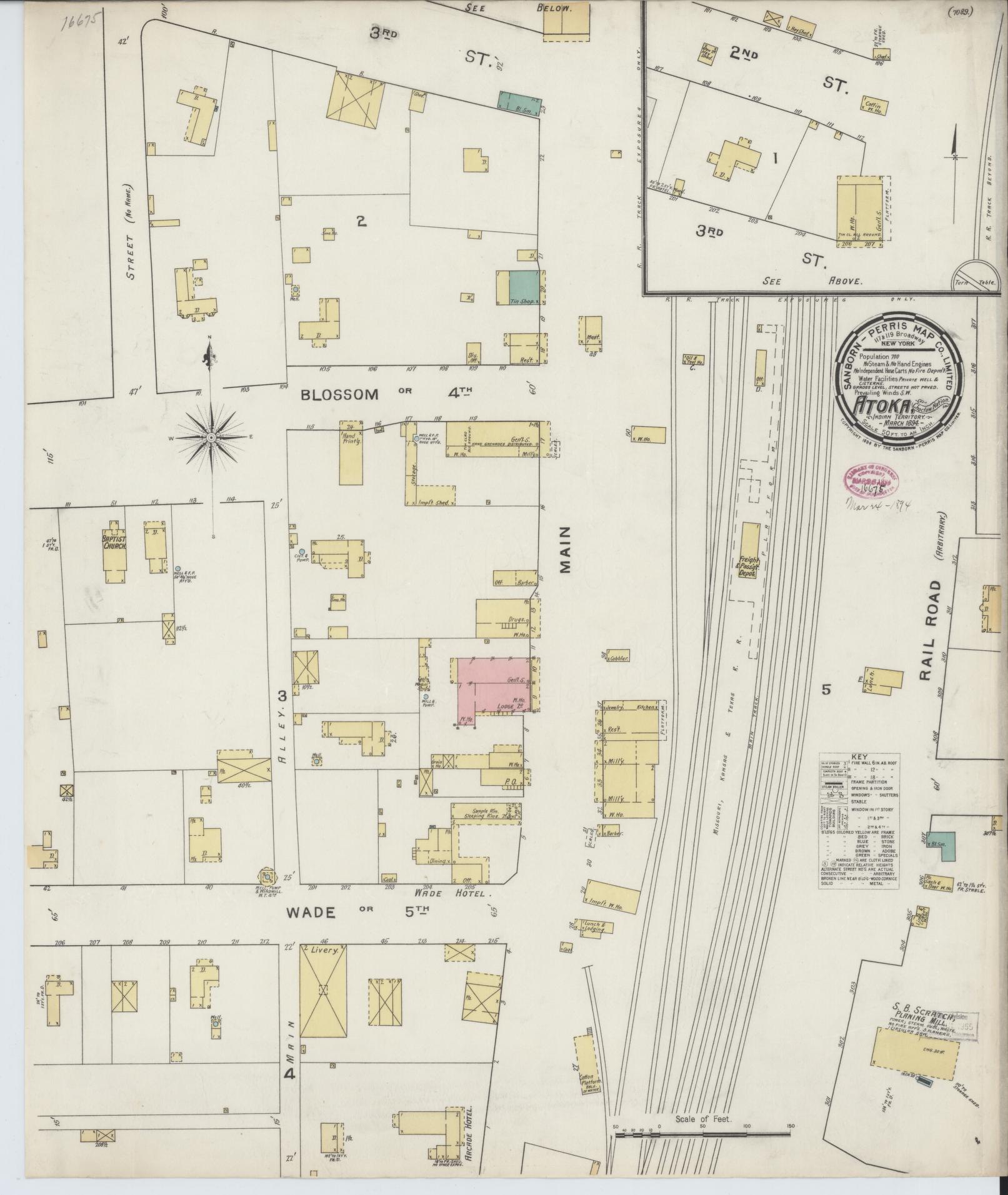 Sanborn Fire Insurance Map from Atoka, Atoka County, Oklahoma (1894), Sheet #0001 - Historic Sanborn Fire Insurance Map Print, vintage old map wall art, antique decor, genealogy gift, Oklahoma Oklahoma map