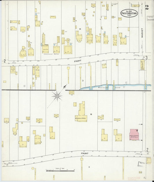 Sanborn Fire Insurance Map from Pass Christian, Harrison County, Mississippi (1909), Sheet #0002 - Historic Sanborn Fire Insurance Map Print, vintage old map wall art, antique decor, genealogy gift, Mississippi Mississippi map