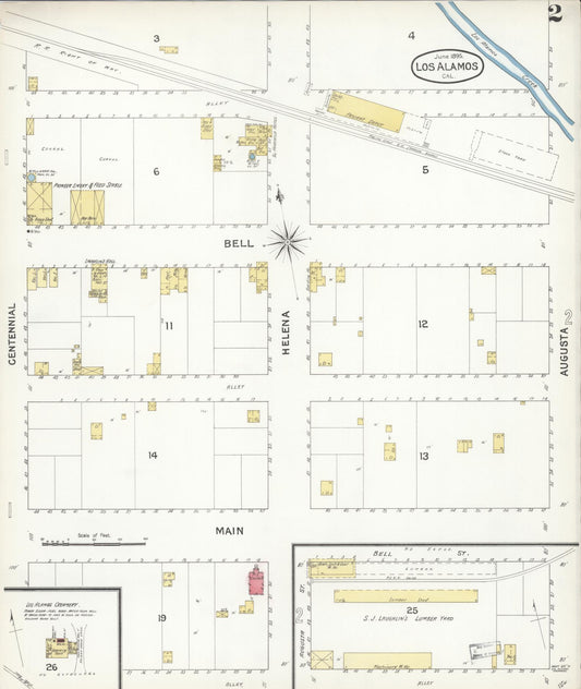 Sanborn Fire Insurance Map from Los Alamos, Santa Barbara County, California (1895), Sheet #0002 - Historic Sanborn Fire Insurance Map Print, vintage old map wall art, antique decor, genealogy gift, California California map