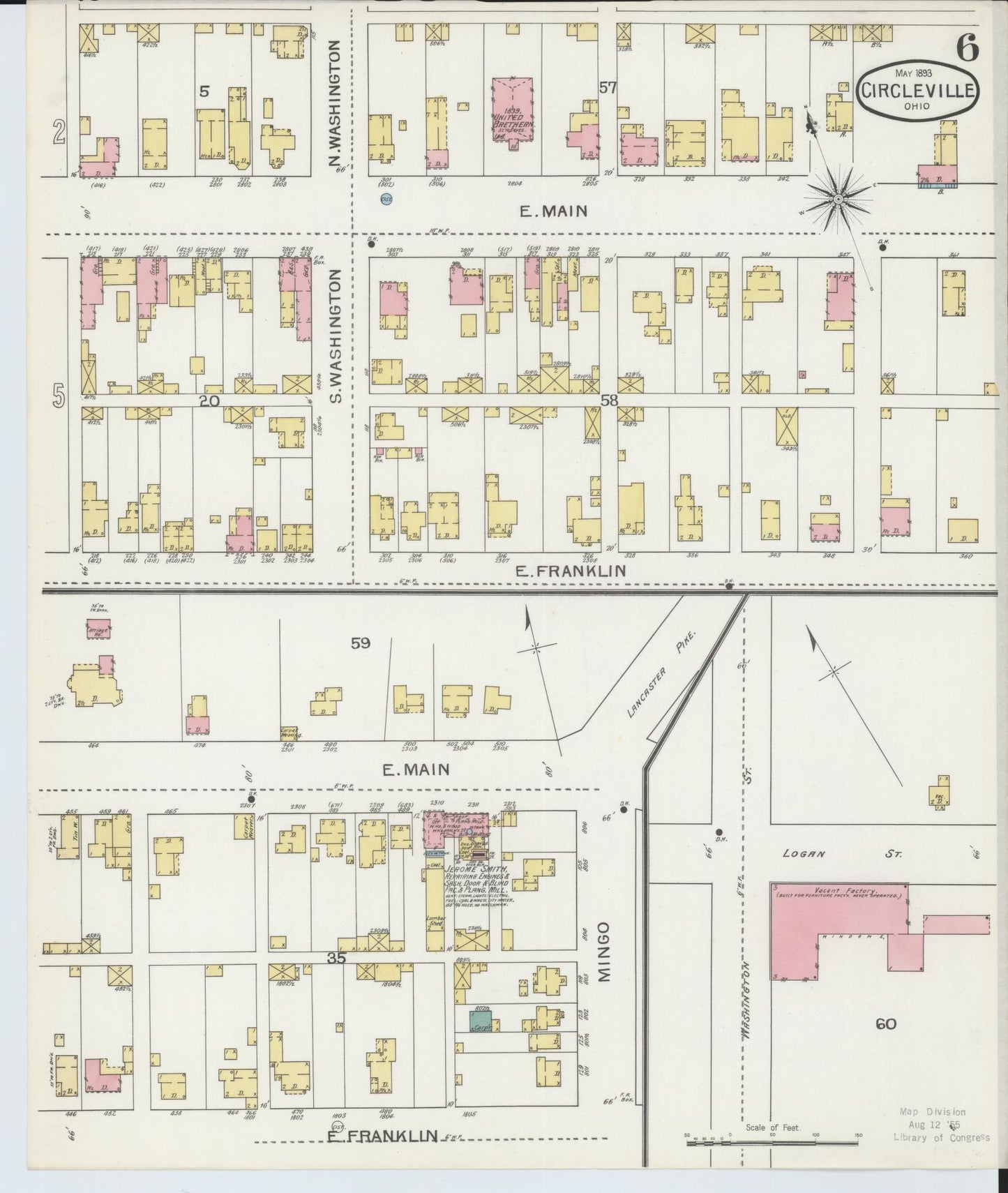 Sanborn Fire Insurance Map from Circleville, Pickaway County, Ohio (1893), Sheet #0006 - Historic Sanborn Fire Insurance Map Print, vintage old map wall art, antique decor, genealogy gift, Ohio Ohio map