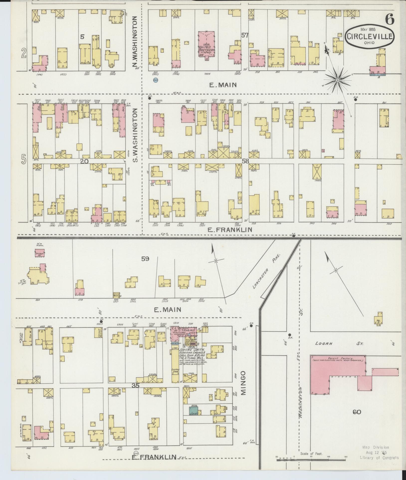 Sanborn Fire Insurance Map from Circleville, Pickaway County, Ohio (1893), Sheet #0006 - Historic Sanborn Fire Insurance Map Print, vintage old map wall art, antique decor, genealogy gift, Ohio Ohio map