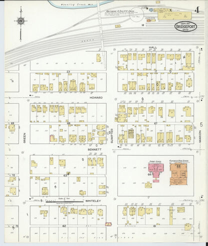 Sanborn Fire Insurance Map from Bridgeport, Belmont County, Ohio (1917), Sheet #0004 - Historic Sanborn Fire Insurance Map Print, vintage old map wall art, antique decor, genealogy gift, Ohio Ohio map