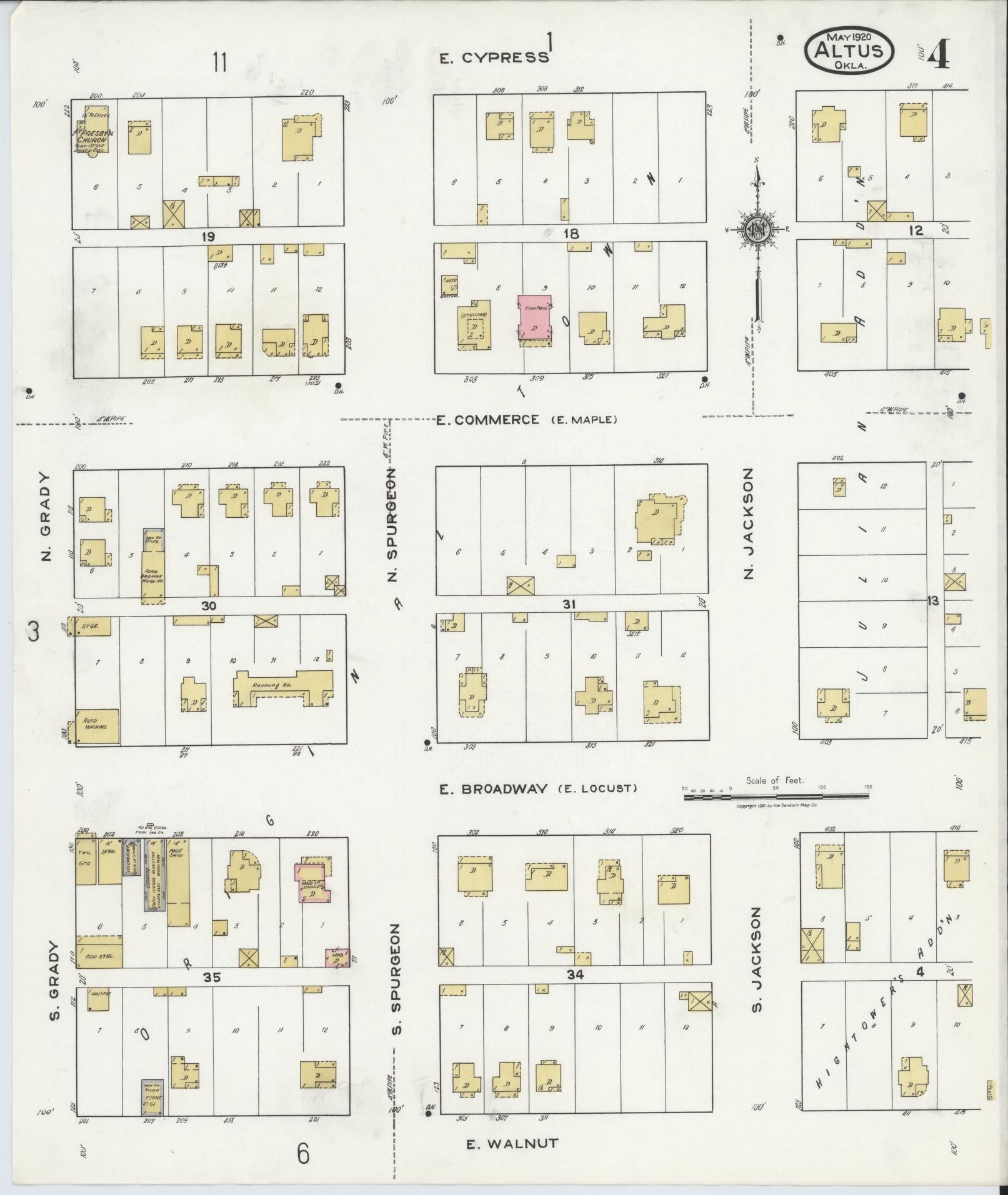 Sanborn Fire Insurance Map from Altus, Jackson County, Oklahoma (1920), Sheet #0004 - Complete Map Set gallery image, historic Sanborn map, vintage wall art, Oklahoma Oklahoma