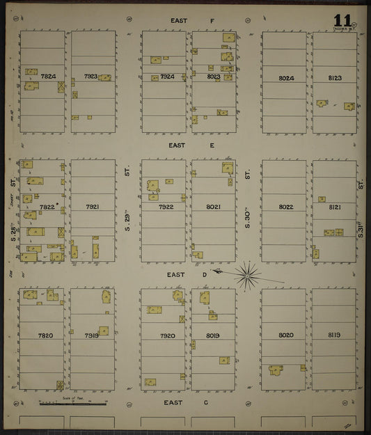 Sanborn Fire Insurance Map from Tacoma, Pierce County, Washington (1888), Sheet #0011 - Historic Sanborn Fire Insurance Map Print, vintage old map wall art, antique decor, genealogy gift, Washington Washington map