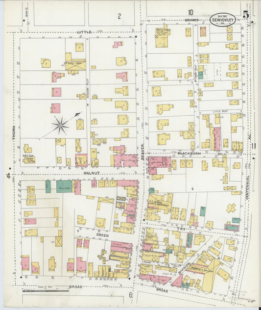 Sanborn Fire Insurance Map from Sewickley, Allegheny County, Pennsylvania (1905), Sheet #0005 - Historic Sanborn Fire Insurance Map Print, vintage old map wall art, antique decor, genealogy gift, Pennsylvania Pennsylvania map