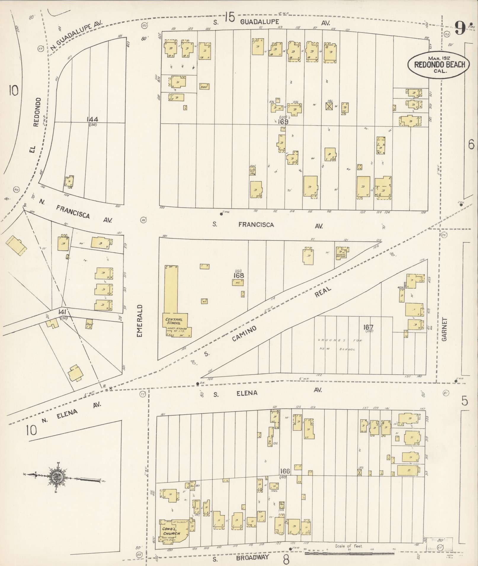 Sanborn Fire Insurance Map from Redondo Beach, Los Angeles County, California (1912), Sheet #0009 - Complete Map Set gallery image, historic Sanborn map, vintage wall art, California California