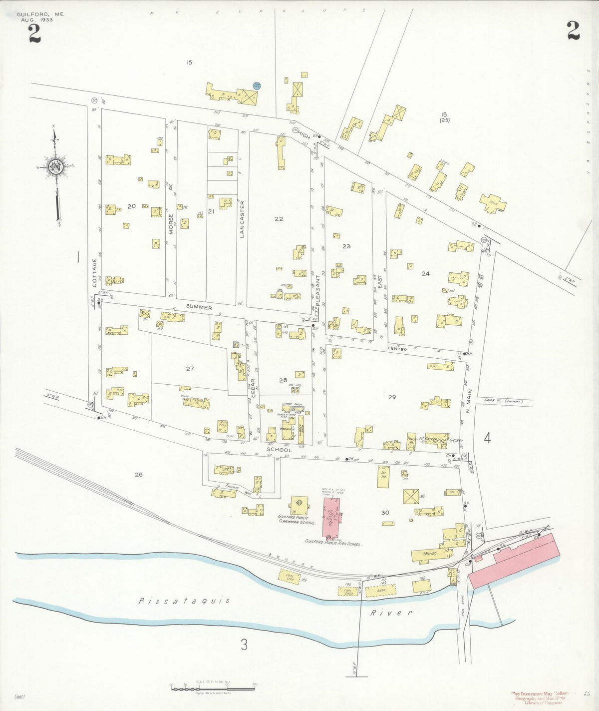 Sanborn Fire Insurance Map from Guilford, Piscataquis County, Maine (1933), Sheet #0002 - Complete Map Set gallery image, historic Sanborn map, vintage wall art, Maine Maine