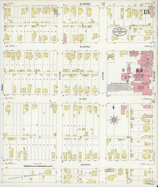 Sanborn Fire Insurance Map from Seymour, Jackson County, Indiana (1907), Sheet #0013 - Historic Sanborn Fire Insurance Map Print, vintage old map wall art, antique decor, genealogy gift, Indiana Indiana map