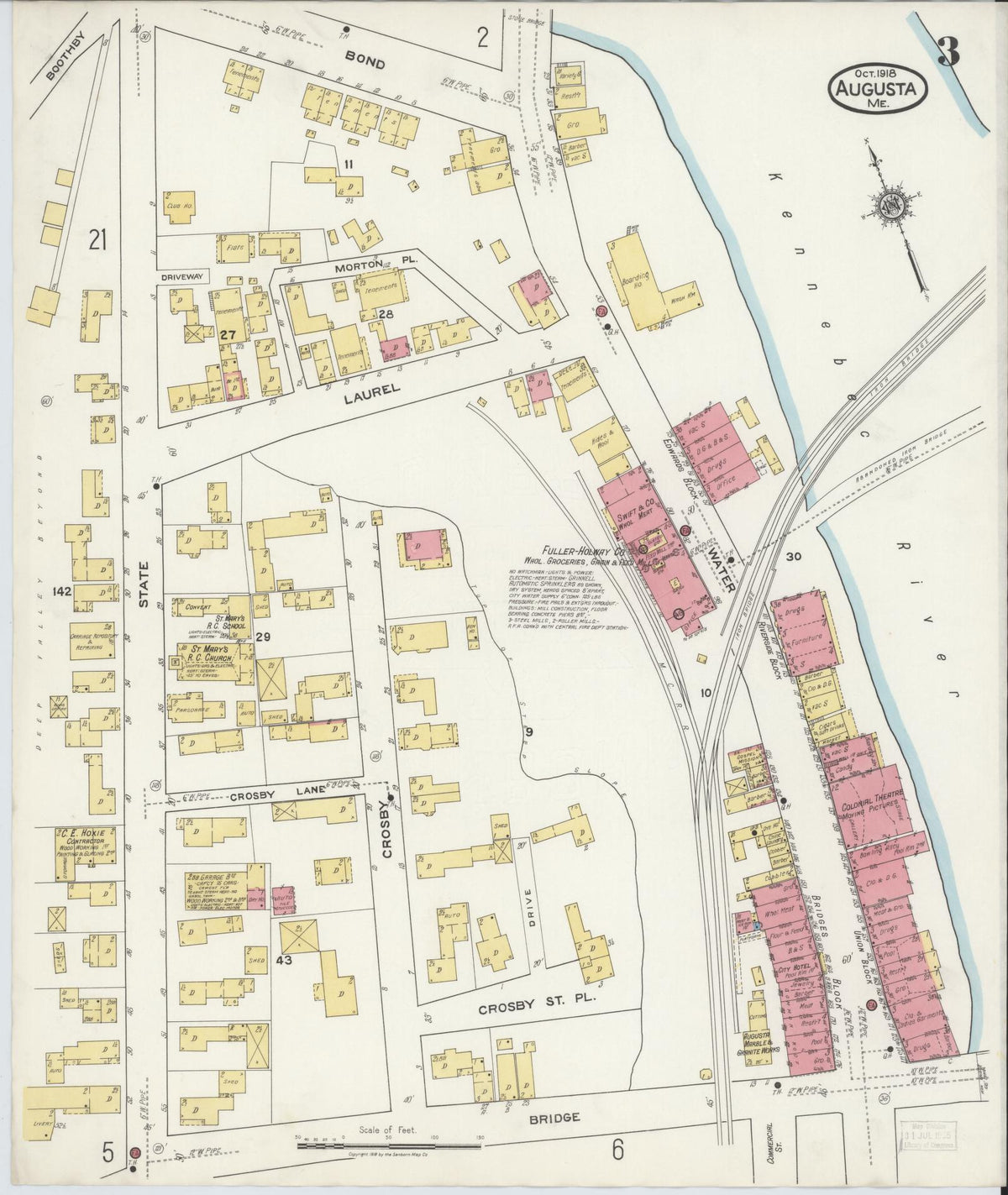 Sanborn Fire Insurance Map from Augusta, Kennebec County, Maine (1918), Sheet #0003 - Complete Map Set gallery image, historic Sanborn map, vintage wall art, Maine Maine