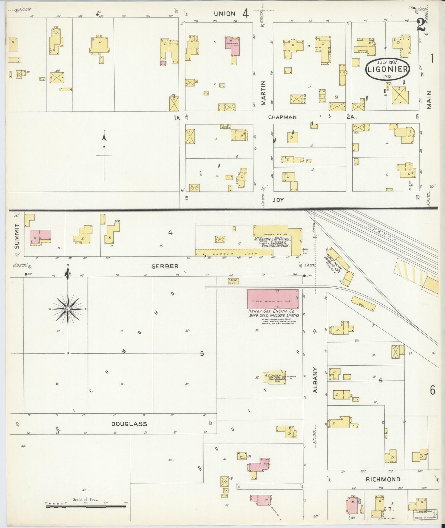 Sanborn Fire Insurance Map from Ligonier, Noble County, Indiana (1907), Sheet #0002 - Complete Map Set gallery image, historic Sanborn map, vintage wall art, Indiana Indiana