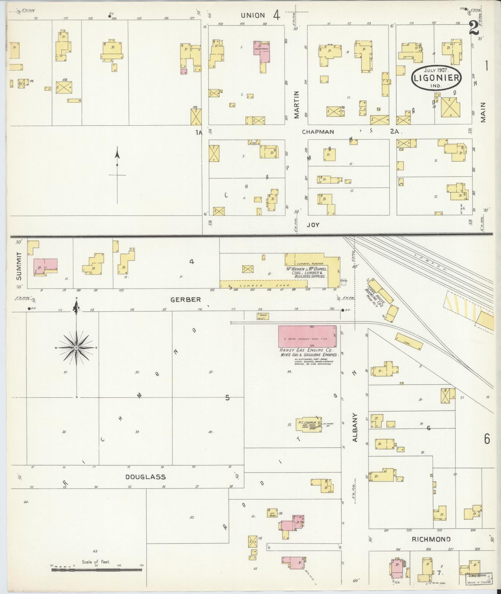 Sanborn Fire Insurance Map from Ligonier, Noble County, Indiana (1907), Sheet #0002 - Complete Map Set gallery image, historic Sanborn map, vintage wall art, Indiana Indiana