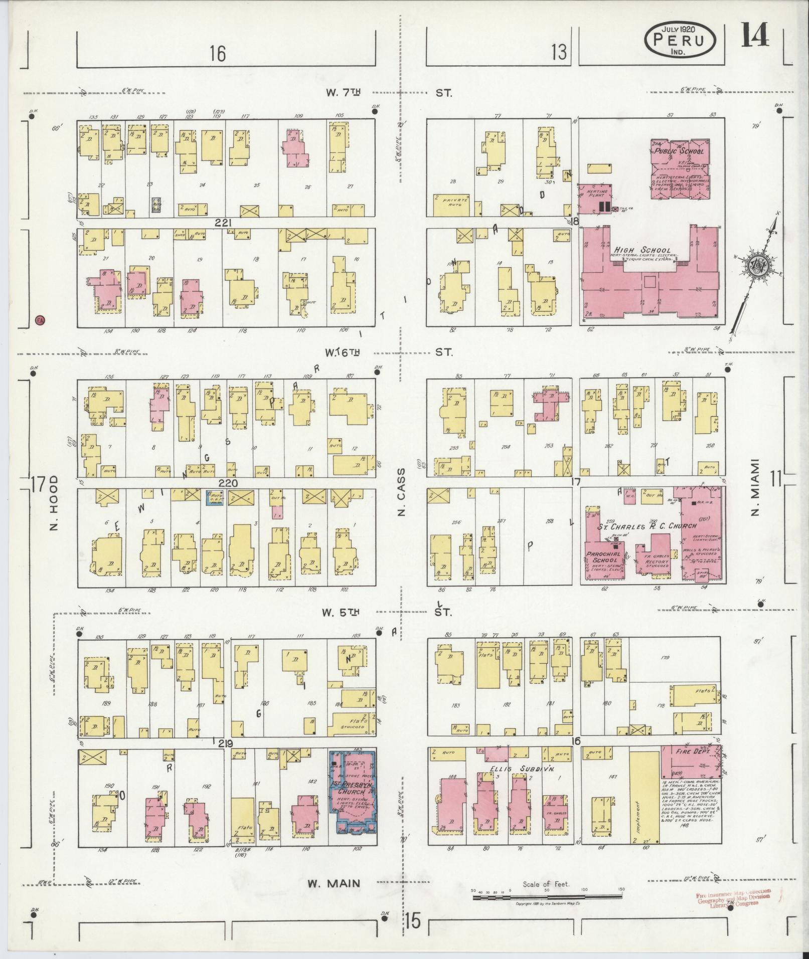 Sanborn Fire Insurance Map from Peru, Miami County, Indiana (1920), Sheet #0014 - Historic Sanborn Fire Insurance Map Print, vintage old map wall art, antique decor, genealogy gift, Indiana Indiana map