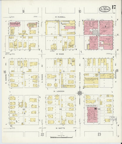 Sanborn Fire Insurance Map from El Reno, Canadian County, Oklahoma (1913), Sheet #0017 - Complete Map Set gallery image, historic Sanborn map, vintage wall art, Oklahoma Oklahoma
