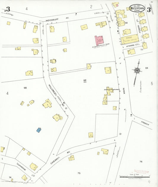 Sanborn Fire Insurance Map from Watertown, Litchfield County, Connecticut (1927), Sheet #0003 - Historic Sanborn Fire Insurance Map Print, vintage old map wall art, antique decor, genealogy gift, Connecticut Connecticut map