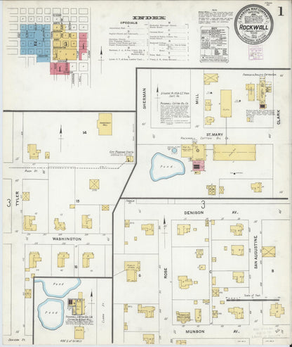 Sanborn Fire Insurance Map from Rockwall, Rockwall County, Texas (1905), Sheet #0001 - Historic Sanborn Fire Insurance Map Print, vintage old map wall art, antique decor, genealogy gift, Texas Texas map