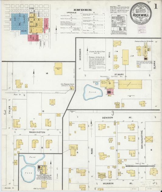 Sanborn Fire Insurance Map from Rockwall, Rockwall County, Texas (1905), Sheet #0001 - Historic Sanborn Fire Insurance Map Print, vintage old map wall art, antique decor, genealogy gift, Texas Texas map