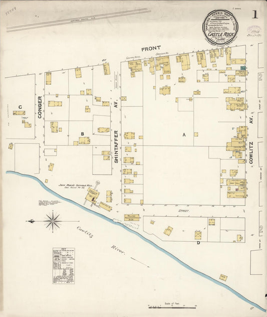 Sanborn Fire Insurance Map from Castle Rock, Cowlitz County, Washington (1893), Sheet #0001 - Complete Map Set gallery image, historic Sanborn map, vintage wall art, Washington Washington