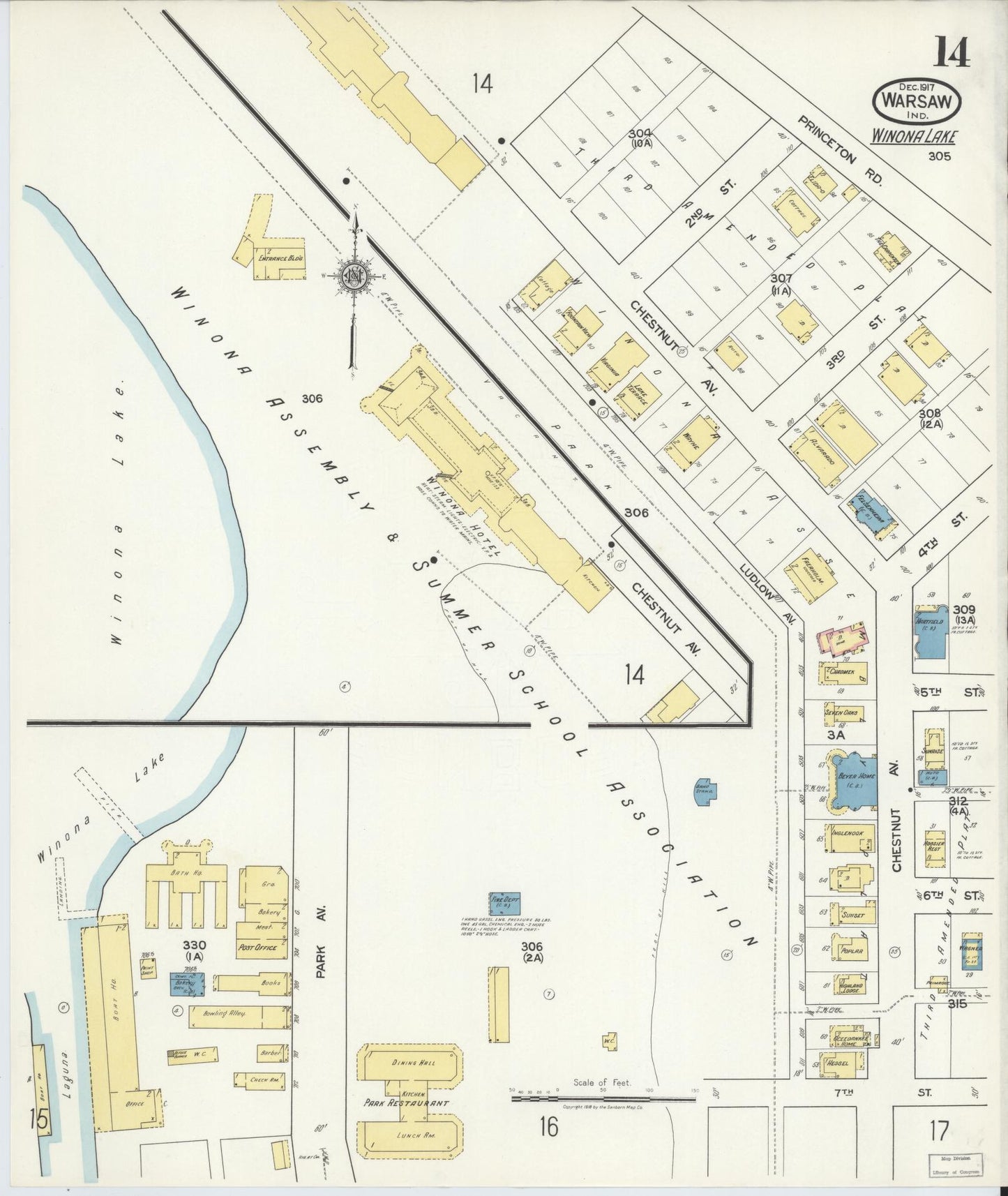 Sanborn Fire Insurance Map from Warsaw, Kosciusko County, Indiana (1917), Sheet #0014 - Historic Sanborn Fire Insurance Map Print, vintage old map wall art, antique decor, genealogy gift, Indiana Indiana map