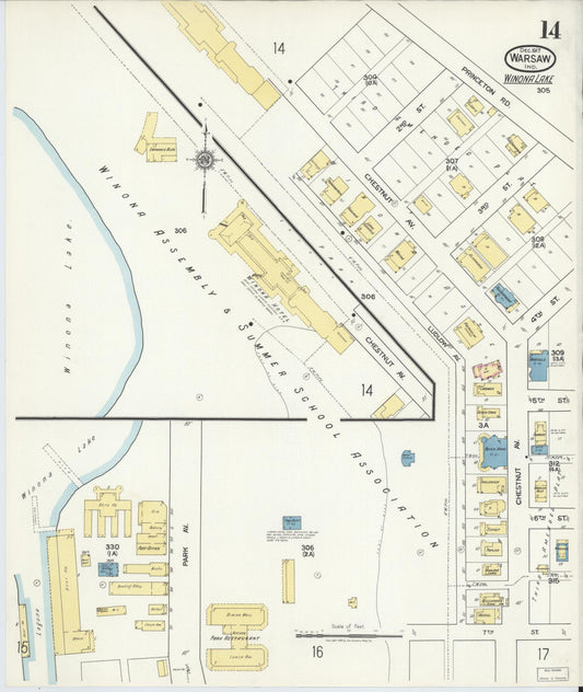 Sanborn Fire Insurance Map from Warsaw, Kosciusko County, Indiana (1917), Sheet #0014 - Historic Sanborn Fire Insurance Map Print, vintage old map wall art, antique decor, genealogy gift, Indiana Indiana map