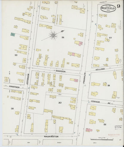 Sanborn Fire Insurance Map from Westfield, Hampden County, Massachusetts (1889), Sheet #0009 - Historic Sanborn Fire Insurance Map Print, vintage old map wall art, antique decor, genealogy gift, Massachusetts Massachusetts map