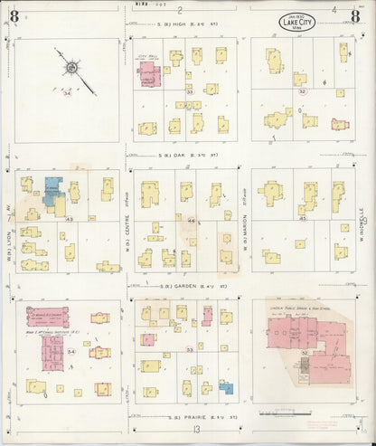Sanborn Fire Insurance Map from Lake City, Wabasha County, Minnesota (1938), Sheet #0008 - Historic Sanborn Fire Insurance Map Print, vintage old map wall art, antique decor, genealogy gift, Minnesota Minnesota map