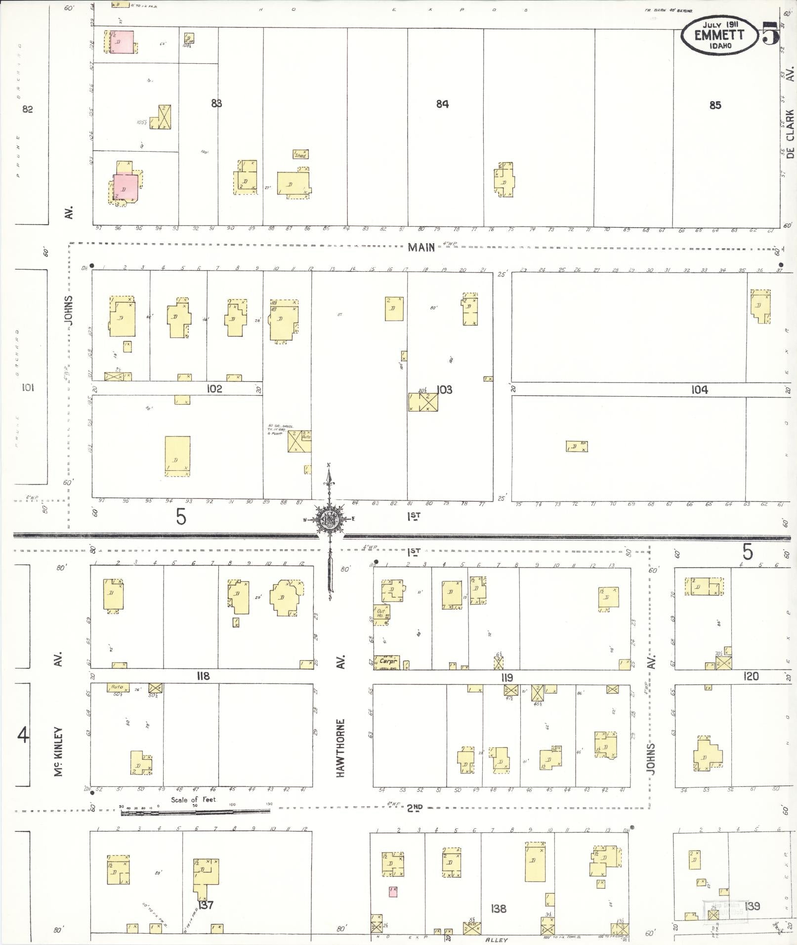 Sanborn Fire Insurance Map from Emmett, Gem County, Idaho (1911), Sheet #0005 - Historic Sanborn Fire Insurance Map Print, vintage old map wall art, antique decor, genealogy gift, Idaho Idaho map
