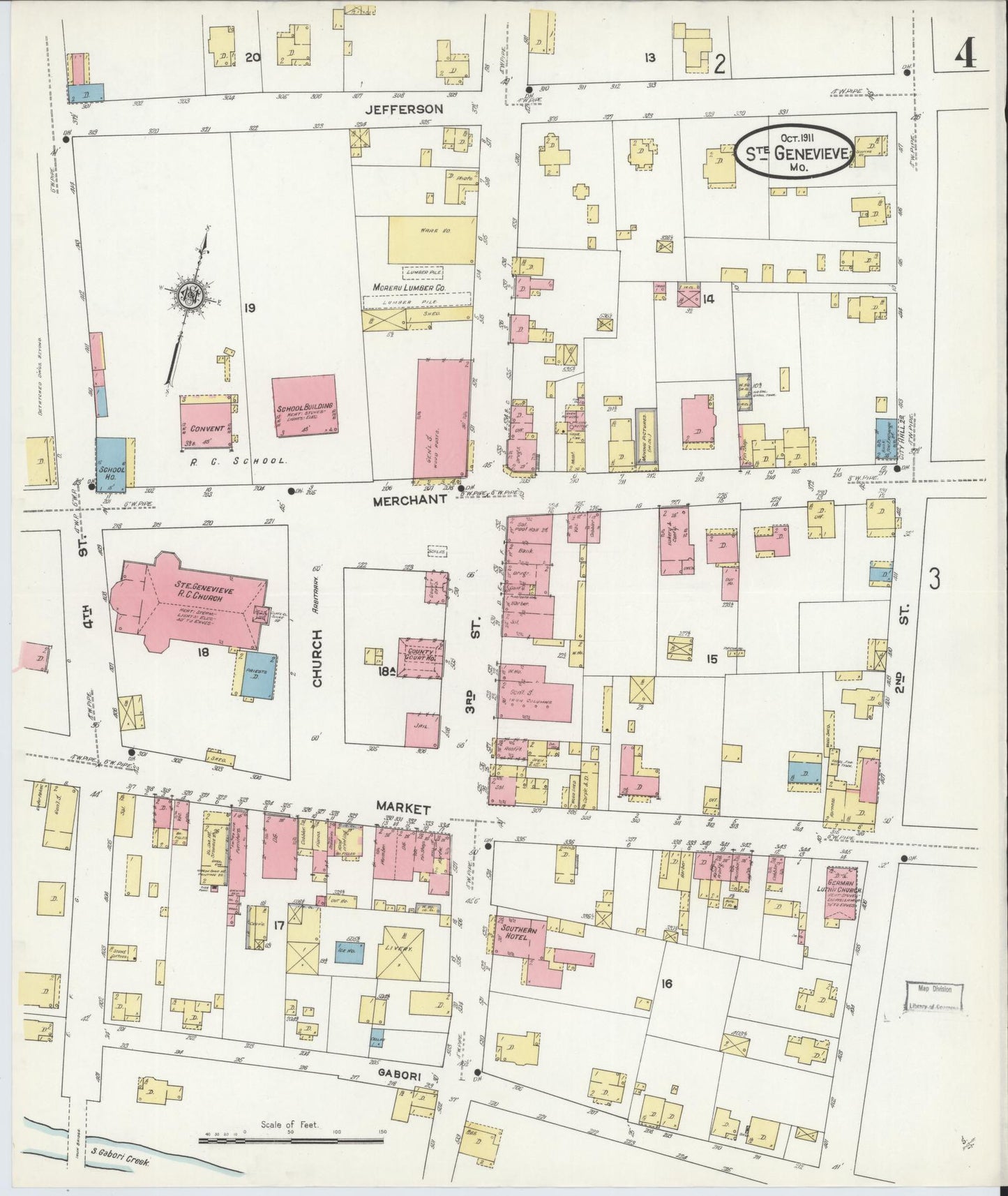 Sanborn Fire Insurance Map from Sainte Genevieve, Saint Genevieve County, Missouri (1911), Sheet #0004 - Complete Map Set gallery image, historic Sanborn map, vintage wall art, Missouri Missouri