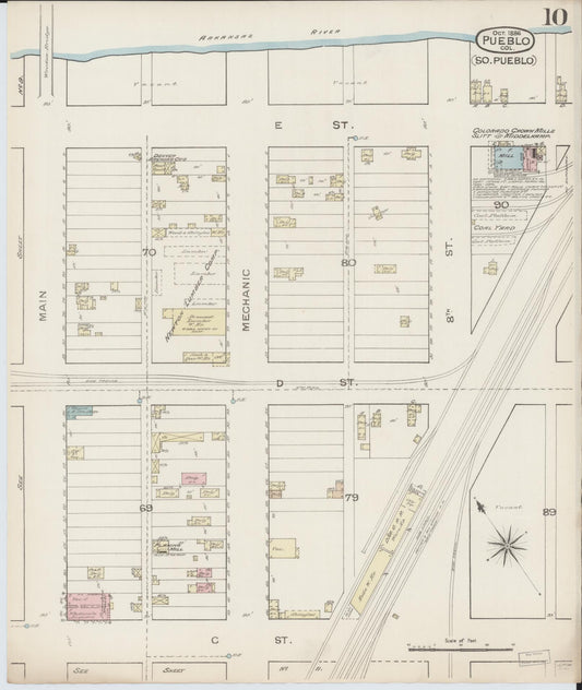 Sanborn Fire Insurance Map from Pueblo, Pueblo County, Colorado (1886), Sheet #0010 - Historic Sanborn Fire Insurance Map Print, vintage old map wall art, antique decor, genealogy gift, Colorado Colorado map