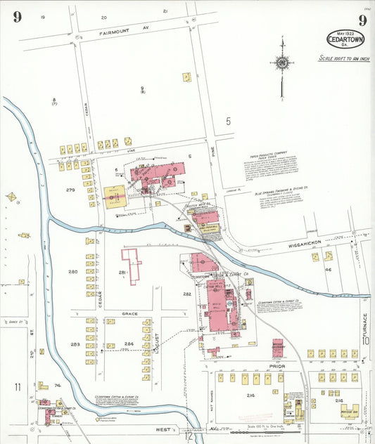 Sanborn Fire Insurance Map from Cedartown, Polk County, Georgia (1923), Sheet #0009 - Historic Sanborn Fire Insurance Map Print, vintage old map wall art, antique decor, genealogy gift, Georgia Georgia map