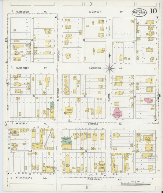 Sanborn Fire Insurance Map from Guthrie, Logan County, Oklahoma (1898), Sheet #0010 - Historic Sanborn Fire Insurance Map Print, vintage old map wall art, antique decor, genealogy gift, Oklahoma Oklahoma map