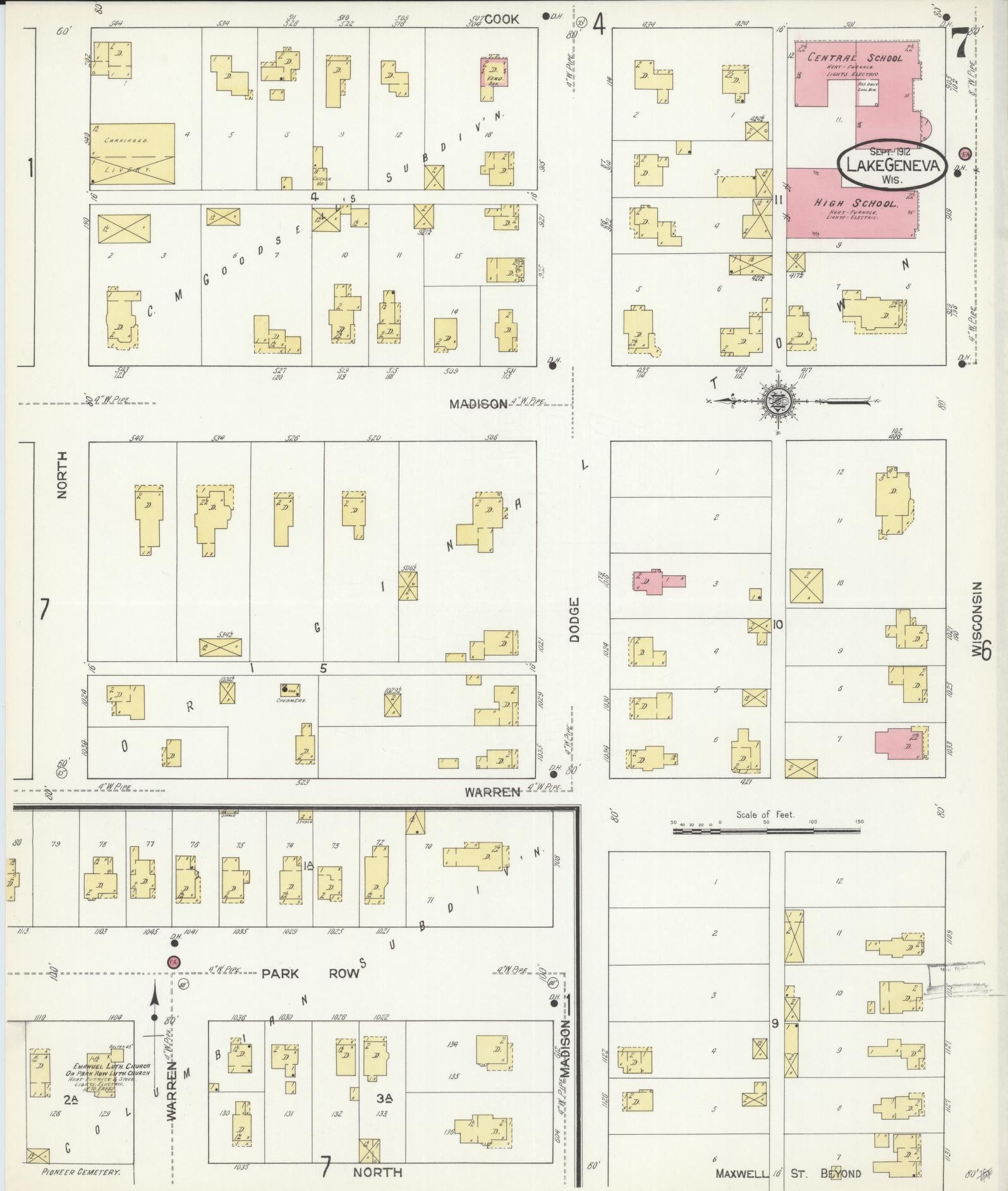 Sanborn Fire Insurance Map from Lake Geneva, Walworth County, Wisconsin (1912), Sheet #0007 - Historic Sanborn Fire Insurance Map Print, vintage old map wall art, antique decor, genealogy gift, Wisconsin Wisconsin map