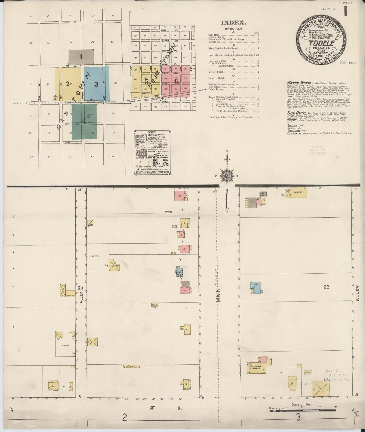Sanborn Fire Insurance Map from Tooele, Tooele County, Utah (1911), Sheet #0001 - Complete Map Set gallery image, historic Sanborn map, vintage wall art, Utah Utah
