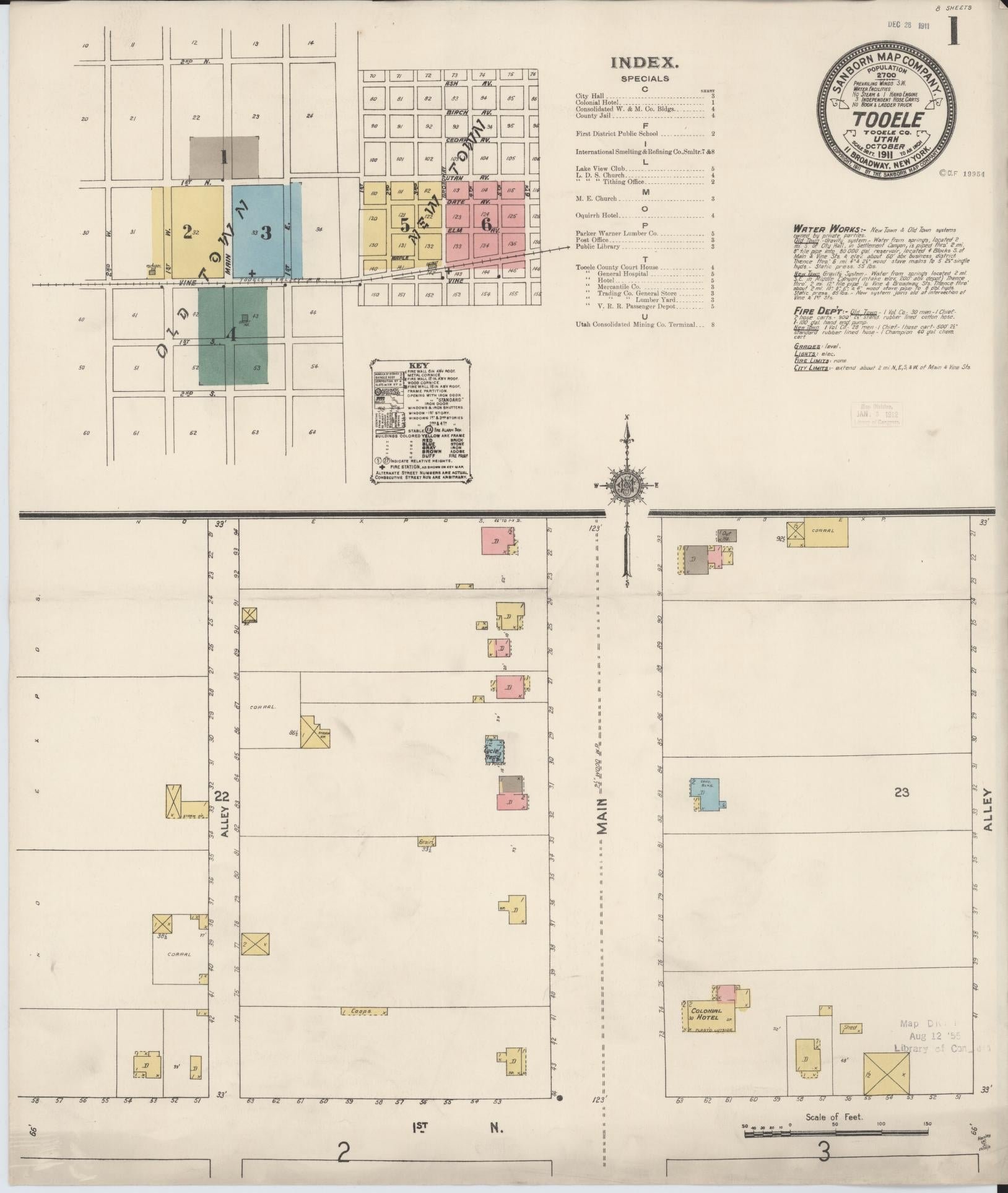 Sanborn Fire Insurance Map from Tooele, Tooele County, Utah (1911), Sheet #0001 - Complete Map Set gallery image, historic Sanborn map, vintage wall art, Utah Utah