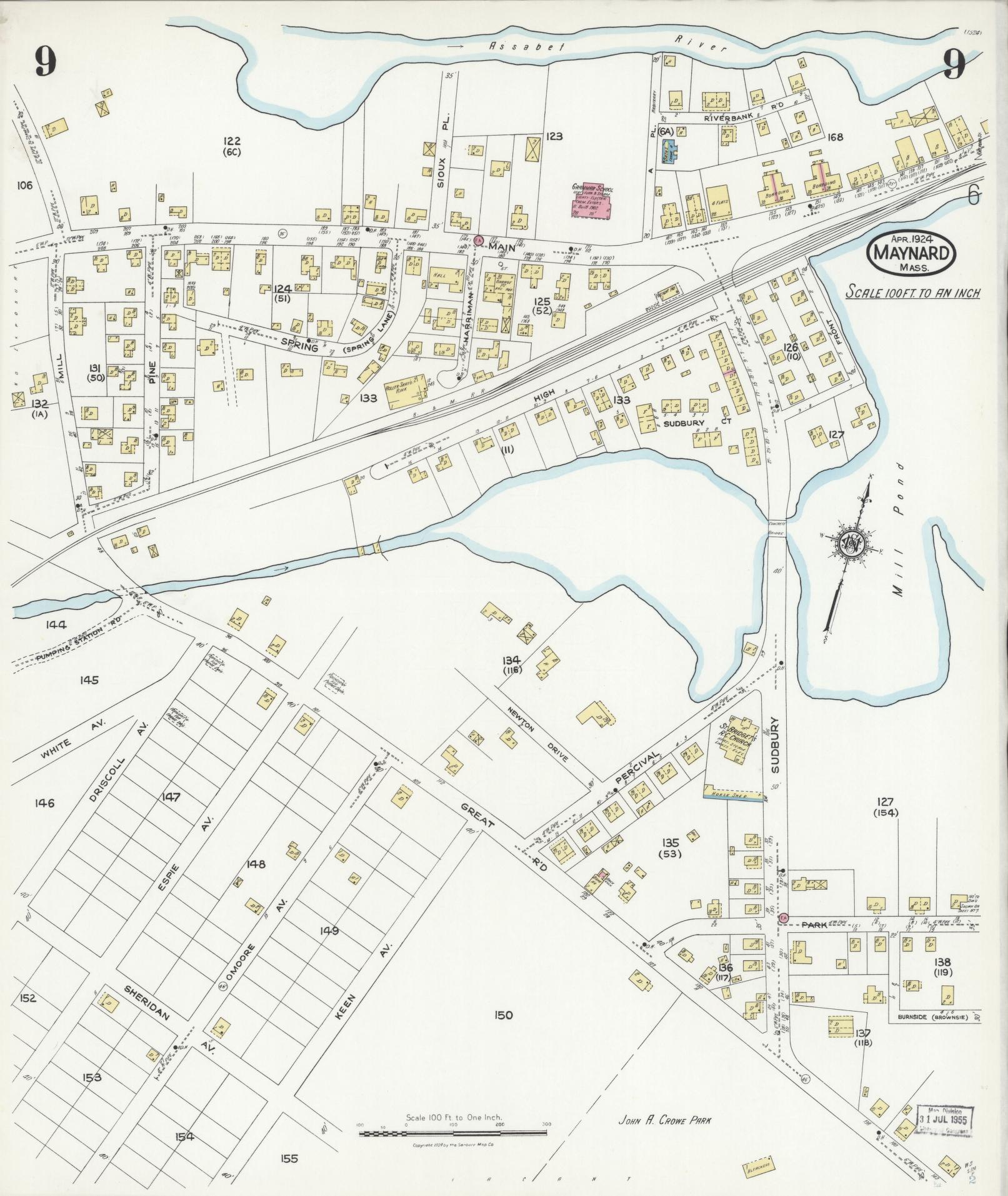 Sanborn Fire Insurance Map from Maynard, Middlesex County, Massachusetts (1924), Sheet #0009 - Complete Map Set gallery image, historic Sanborn map, vintage wall art, Massachusetts Massachusetts