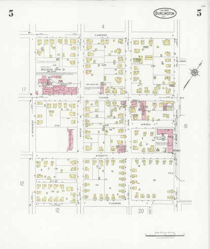Sanborn Fire Insurance Map from Burlington, Alamance County, North Carolina (1929), Sheet #0005 - Historic Sanborn Fire Insurance Map Print, vintage old map wall art, antique decor, genealogy gift, North Carolina North Carolina map