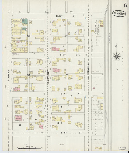 Sanborn Fire Insurance Map from Marion, Grant County, Indiana (1890), Sheet #0006 - Historic Sanborn Fire Insurance Map Print, vintage old map wall art, antique decor, genealogy gift, Indiana Indiana map
