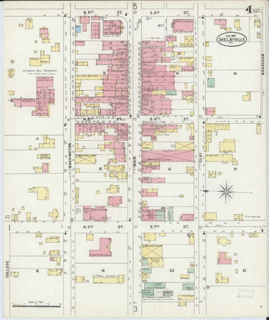 Sanborn Fire Insurance Map from Shelbyville, Shelby County, Kentucky (1897), Sheet #0004 - Historic Sanborn Fire Insurance Map Print, vintage old map wall art, antique decor, genealogy gift, Kentucky Kentucky map