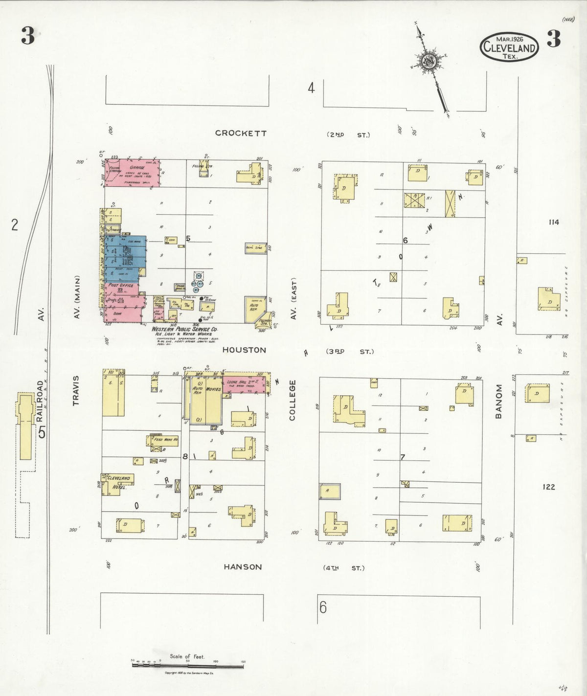Sanborn Fire Insurance Map from Cleveland, Liberty County, Texas (1926), Sheet #0003 - Complete Map Set gallery image, historic Sanborn map, vintage wall art, Texas Texas