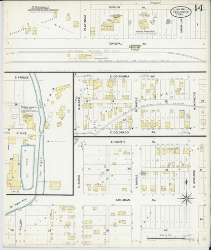 Sanborn Fire Insurance Map from Telluride, San Miguel County, Colorado (1908), Sheet #0014 - Complete Map Set gallery image, historic Sanborn map, vintage wall art, Colorado Colorado
