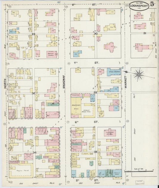 Sanborn Fire Insurance Map from Logansport, Cass County, Indiana (1890), Sheet #0005 - Historic Sanborn Fire Insurance Map Print, vintage old map wall art, antique decor, genealogy gift, Indiana Indiana map