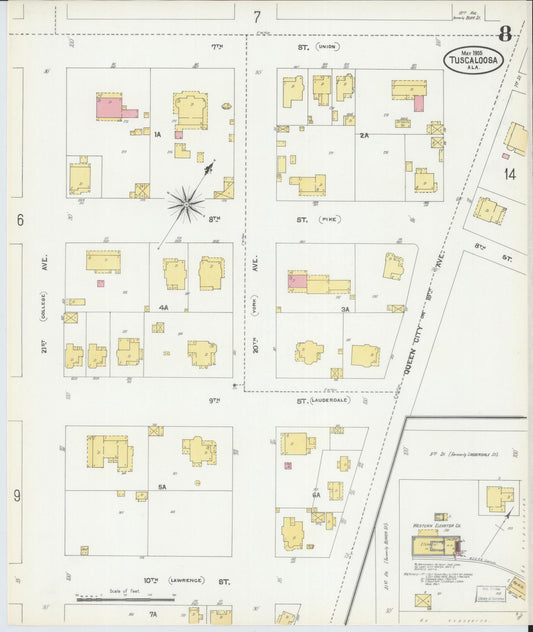 Sanborn Fire Insurance Map from Tuscaloosa, Tuscaloosa County, Alabama (1905), Sheet #0008 - Historic Sanborn Fire Insurance Map Print, vintage old map wall art, antique decor, genealogy gift, Alabama Alabama map