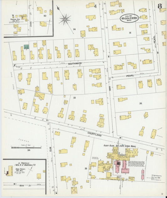 Sanborn Fire Insurance Map from Middleboro, Plymouth County, Massachusetts (1901), Sheet #0008 - Historic Sanborn Fire Insurance Map Print, vintage old map wall art, antique decor, genealogy gift, Massachusetts Massachusetts map