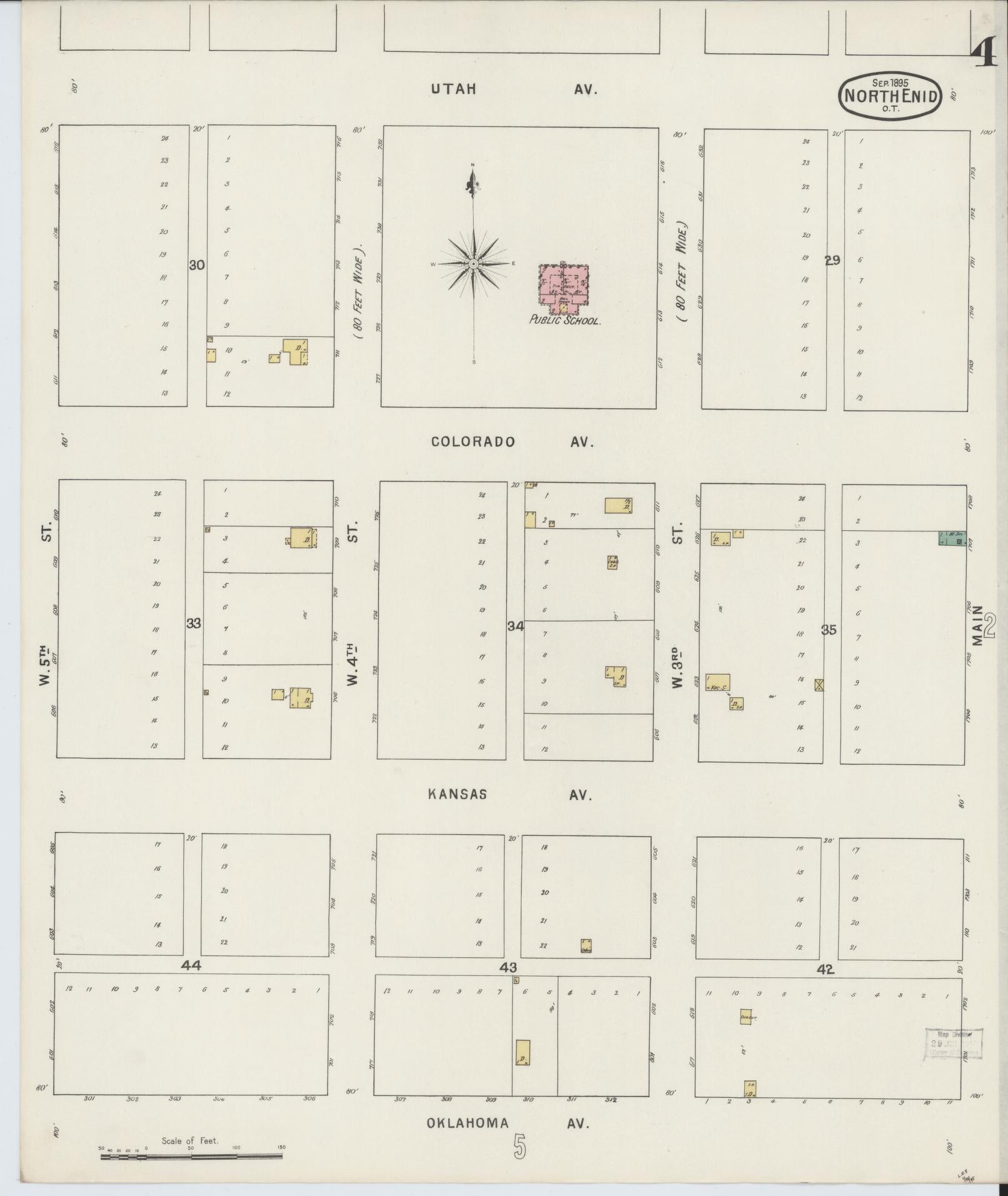 Sanborn Fire Insurance Map from North Enid, Garfield County, Oklahoma (1895), Sheet #0004 - Historic Sanborn Fire Insurance Map Print, vintage old map wall art, antique decor, genealogy gift, Oklahoma Oklahoma map
