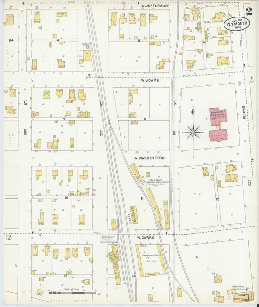Sanborn Fire Insurance Map from Plymouth, Marhshall County, Indiana (1905), Sheet #0002 - Historic Sanborn Fire Insurance Map Print, vintage old map wall art, antique decor, genealogy gift, Indiana Indiana map