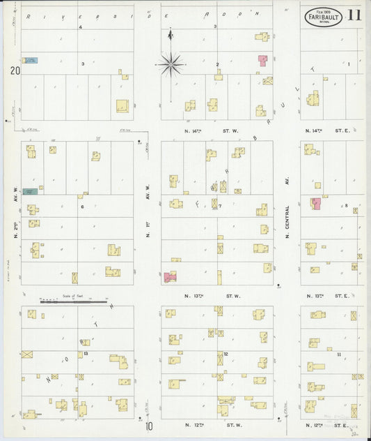 Sanborn Fire Insurance Map from Faribault, Rice County, Minnesota (1909), Sheet #0011 - Historic Sanborn Fire Insurance Map Print, vintage old map wall art, antique decor, genealogy gift, Minnesota Minnesota map