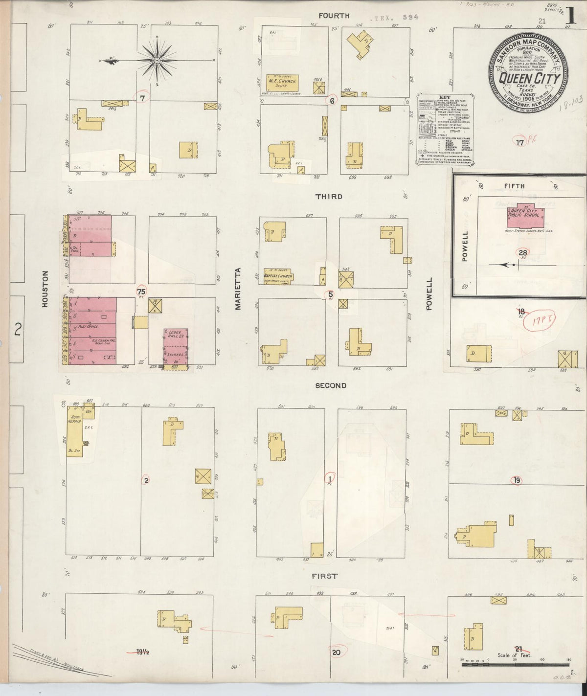 Sanborn Fire Insurance Map from Queen City, Cass County, Texas (1923), Sheet #0001 - Historic Sanborn Fire Insurance Map Print, vintage old map wall art, antique decor, genealogy gift, Texas Texas map